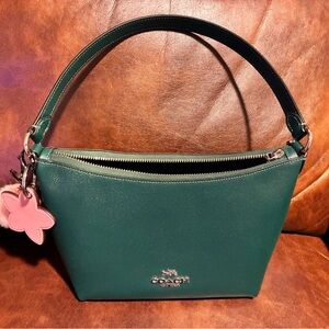 Coach Green top handle Shoulder Bag with Pink cherry blossom Charm